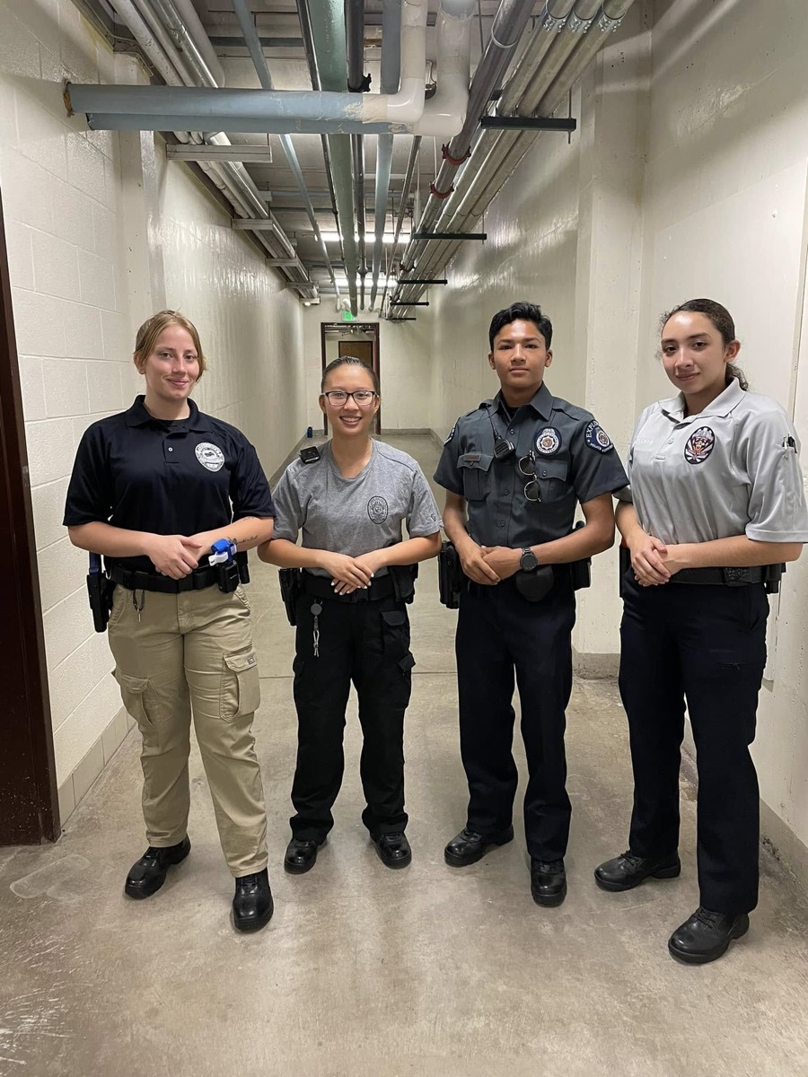Four explorers from partner agencies together at a joint training
